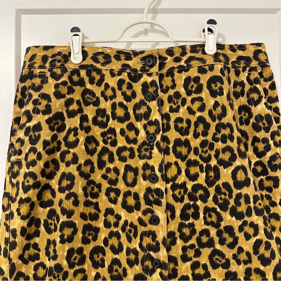 Lauren Ralph Lauren Leopard Print Button Front Skirt Linen Blend Size 14 Women’s - Picture 5 of 10